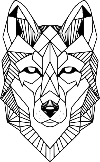 Vector de arte de línea geométrica lineal de lobo elegante
