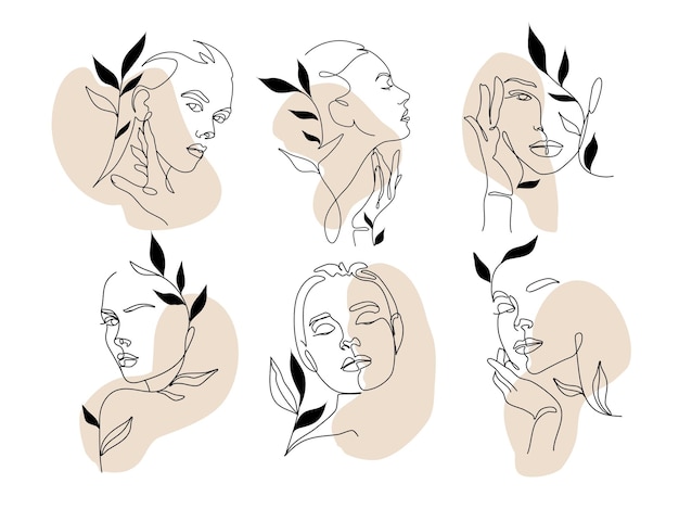Vector de arte de línea de gestos femenino colección de ilustraciones en pastel femenino