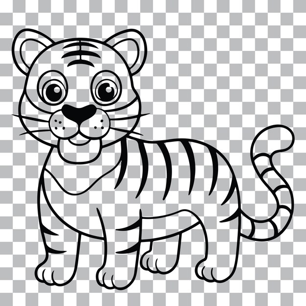 Vector de arte de línea de un león lindo en un fondo transparente
