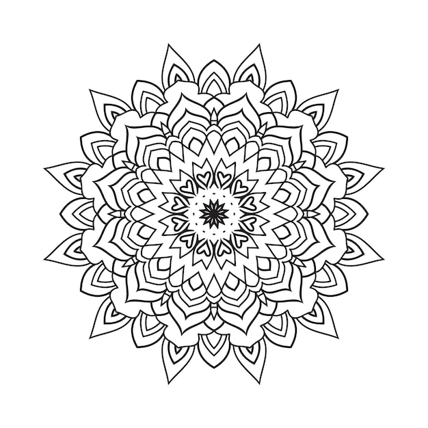 Vector de arte de línea de mandala floral Página para colorear de niños Ilustración de patrón de mandala de decoración árabe Diseño de ornamento de mandala en blanco y negro Vector de patrón de mandala de estilo árabe vintage