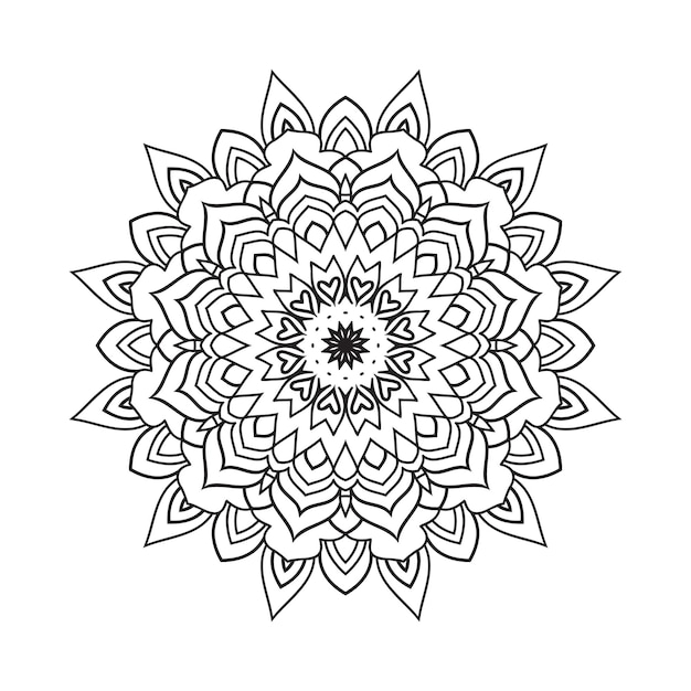 Vector de arte de línea de mandala floral Página para colorear de niños Ilustración de patrón de mandala de decoración árabe Diseño de ornamento de mandala en blanco y negro Vector de patrón de mandala de estilo árabe vintage