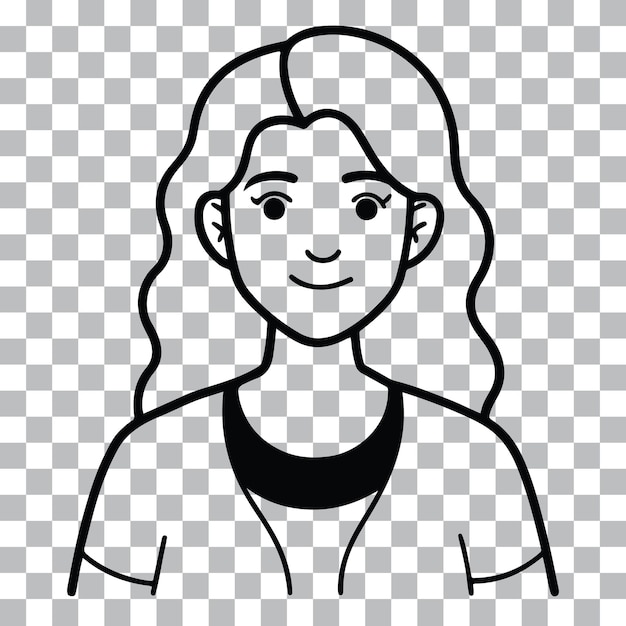 Vector de arte de línea de una mujer linda en un fondo transparente