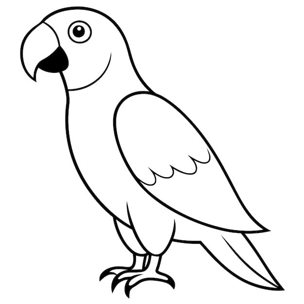 Vector de arte de la línea de pie del loro gris africano