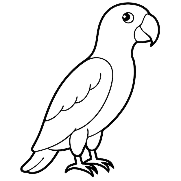 Vector de arte de la línea de pie del loro gris africano