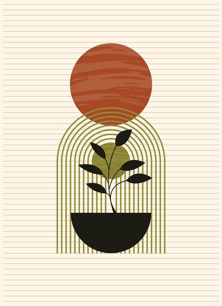 Vector de arte de línea de terracota abstracto Fondo abstracto con un diseño de arte moderno de mediados de siglo