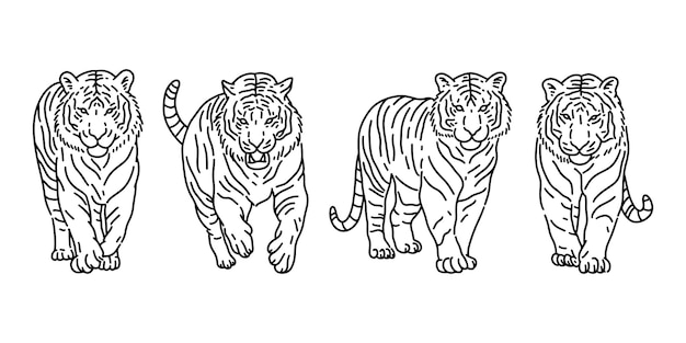 Vector de arte de línea de tigre