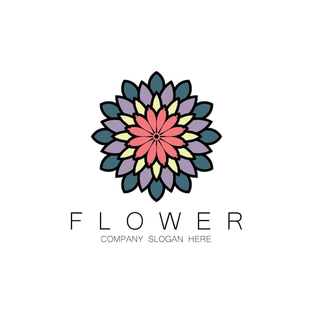 Vector de arte de mandala de diseño de logotipo floral para etiqueta de banner de marca de empresa o producto