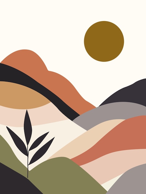 Vector de arte mural boho de paisaje contemporáneo abstracto minimalista