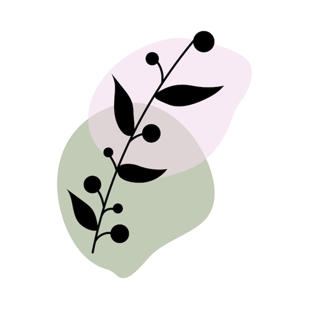 Vector de arte de pared botánico Dibujo de arte de línea de follaje con forma abstracta