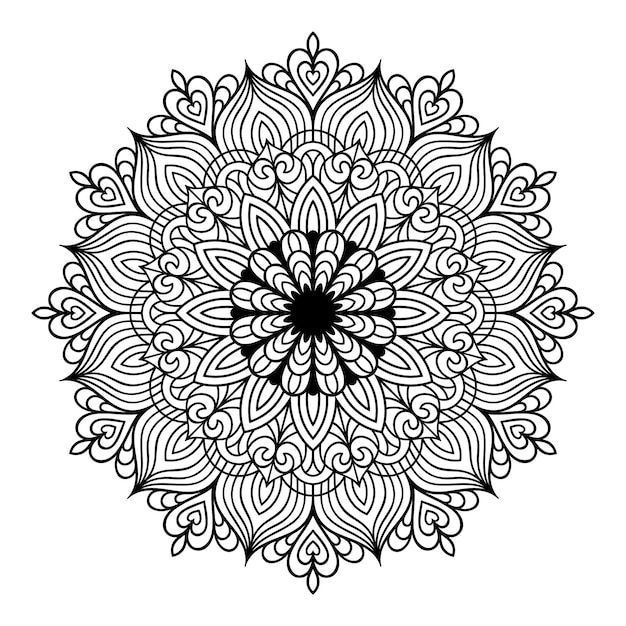 Vector de arte de patrón floral de mandala delineado dibujado a mano, páginas para colorear de mandala