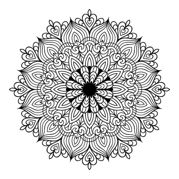 Vector de arte de patrón floral de mandala delineado dibujado a mano, páginas para colorear de mandala