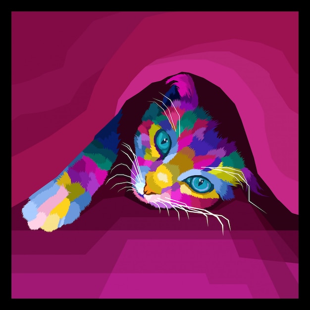 Vector vector de arte pop colorido gato decorativo