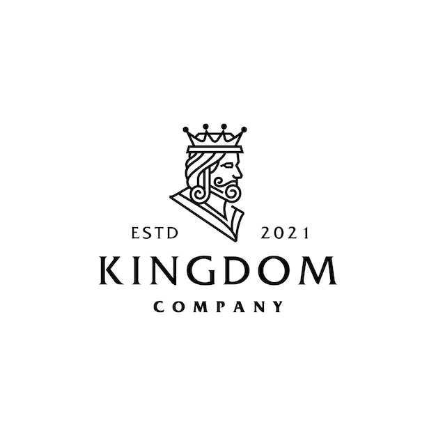 Vector artístico de diseño del logotipo king crown con barba y bigote en una línea mínima y elegante