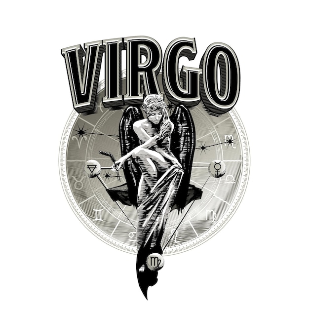 Vector astrológico Dibujado a mano romántico hermoso arte lineal del zodiaco Virgo Ilustración