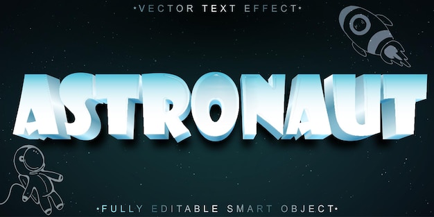 El vector del astronauta de dibujos animados es un objeto inteligente totalmente editable con efecto de texto.