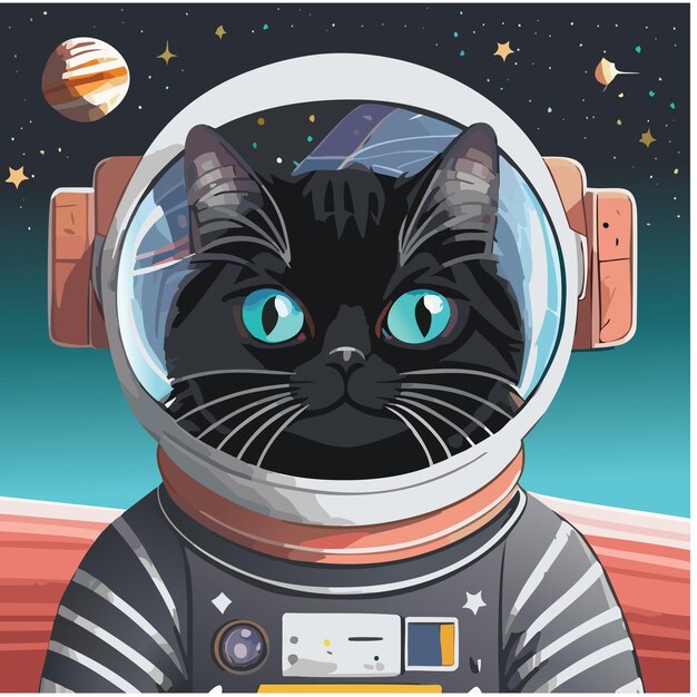 Vector astronauta gato con un fondo espacial