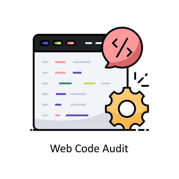 Vector de auditoría de código web Ilustración de estilo de icono de contorno llenado Símbolo en fondo blanco EPS 10 Fil