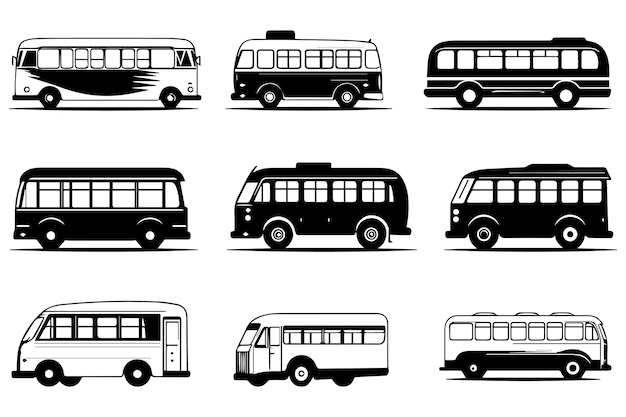 Vector de autobús escolar en blanco y negro