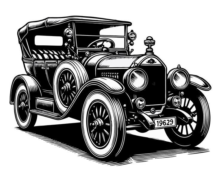 Vector vector de automóviles antiguos blanco y negro