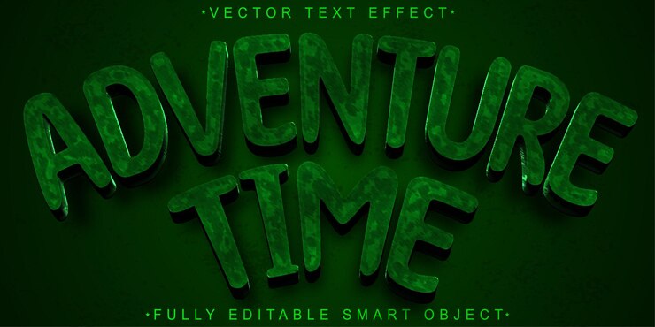Vector vector de aventura verde de dibujos animados totalmente editable efecto de texto de objeto inteligente