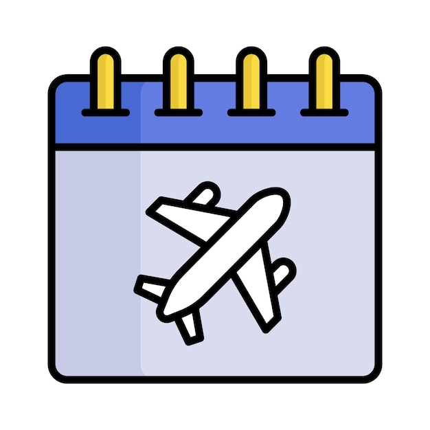 Vector de avión en el calendario que denota el icono del concepto de vuelo listo para su uso