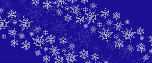 Vector azul y blanco hermoso estandarte de invierno con decoración de copos de nieve