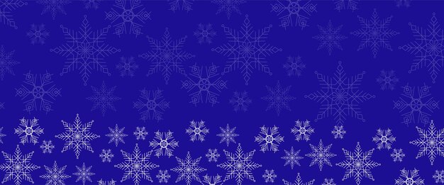 Vector azul y blanco hermoso estandarte de invierno con decoración de copos de nieve