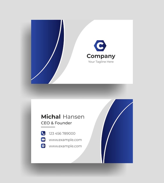 Vector azul y blanco simple único azul minimalista oro elegante plantilla de tarjeta de visita