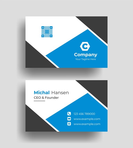 Vector azul y blanco simple único azul minimalista oro elegante plantilla de tarjeta de visita