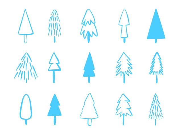 Vector azul conjunto de iconos de árbol de Navidad.