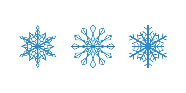 Vector azul copos de nieve en el fondo blanco Conjunto de copos de contorno aislado