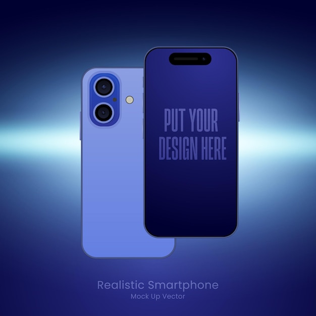 Vector azul de Iphone 16 con maquillaje editable premium