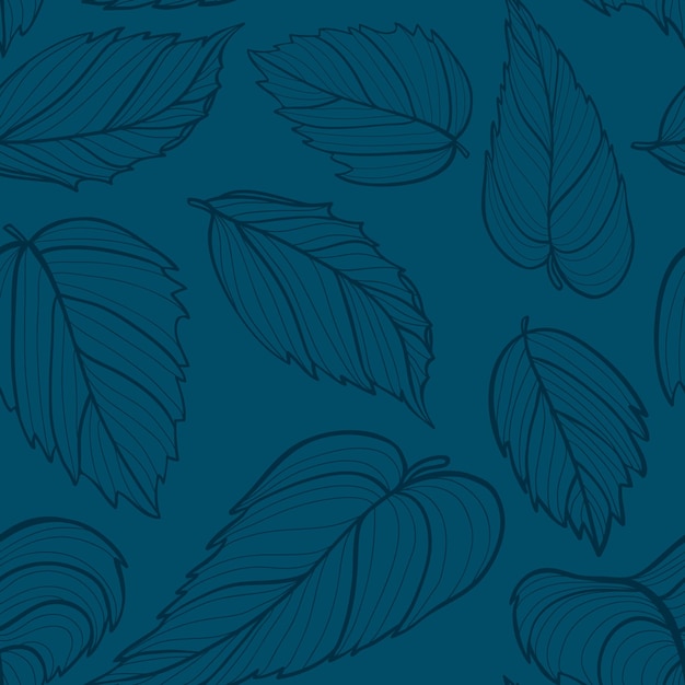 Vector Azul oscuro hojas tropicales Patrón sin costura Fondo