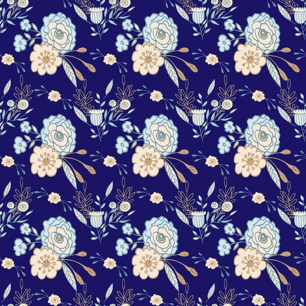 vector azul patrón botánico de fondo de cosecha