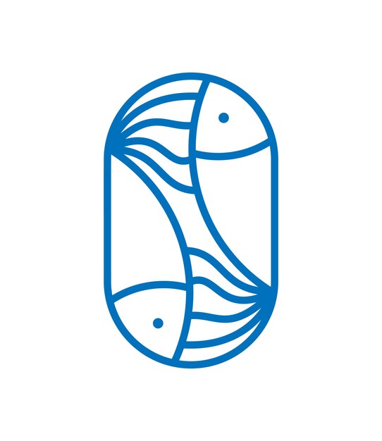 Vector azul redondo mar o río peces y olas línea logo icono Simple línea abstracta moderna silueta