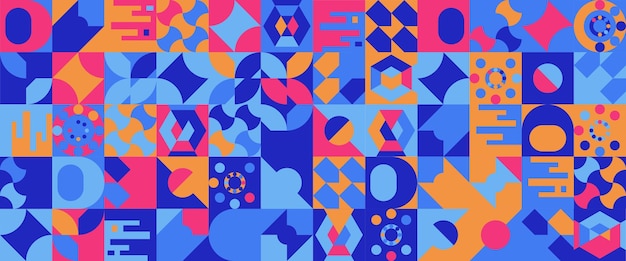 Vector azul rosa y naranja sencillo y minimalista banderas de mosaico plano con formas minimalismo abstracto plano para fondo cartel volante bandeja de invitación para informe de catálogo de libros