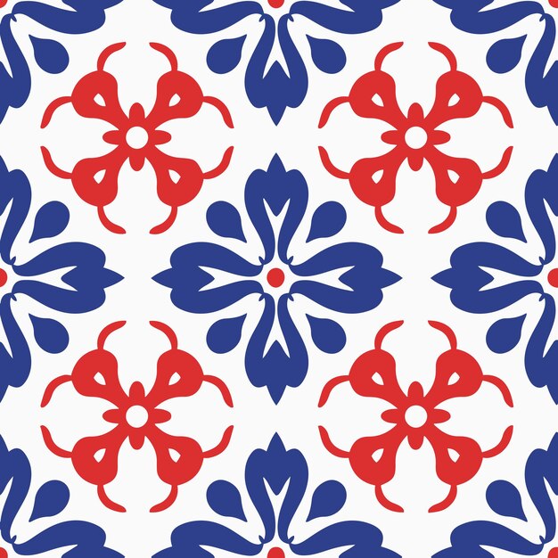 Vector de azulejos de patrón repetido sin costuras de teselación geométrica portuguesa roja y blanca