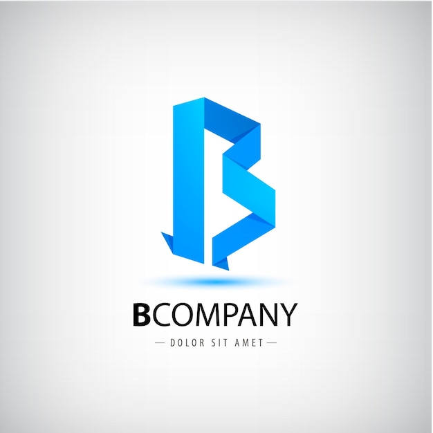 Vector b letra azul origami logo 3d icono para empresa