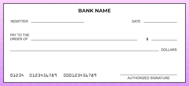 Vector de banco en blanco o cheque personal Pago de dinero en efectivo Moneda billete de cheque
