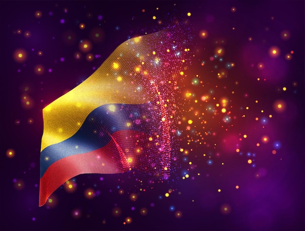 Vector bandera 3d sobre fondo rosa púrpura con iluminación y bengalas