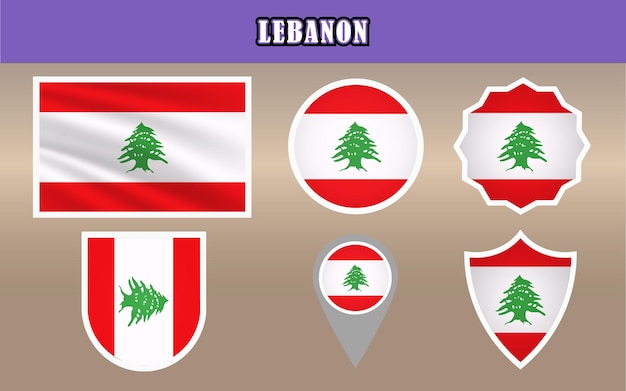 Vector de la bandera nacional del Líbano con rayas rojas y blancas y un cedro verde
