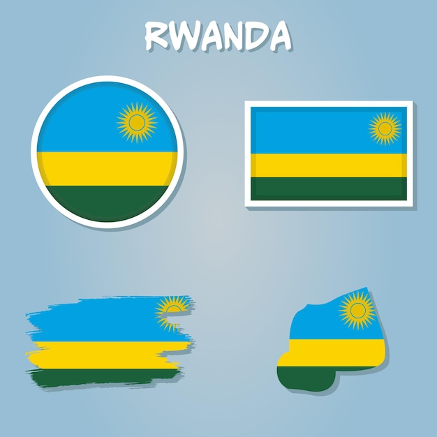 Vector de bandera de país de Ruanda de África Oriental sobre fondo azul