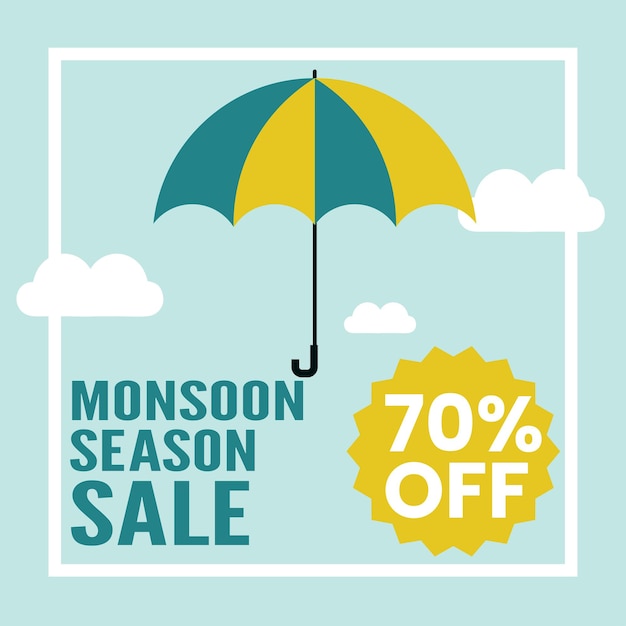 Vector de bandera de venta de monzones de la temporada de lluvias con elementos de descuento