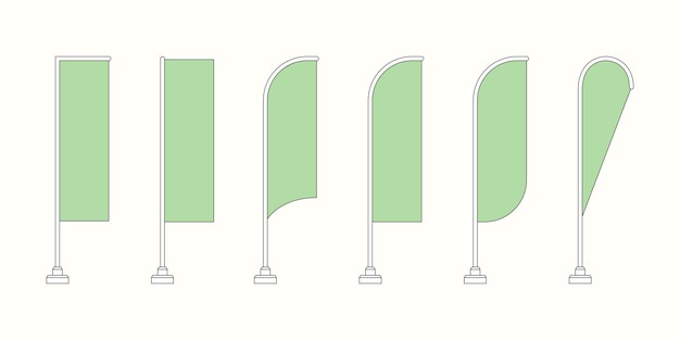Vector de banderas promocionales, conjunto de plantillas aisladas. Banderas de plumas de vela, hoja, lágrima, pluma, etc.
