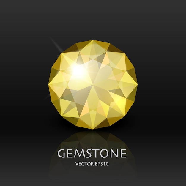 Vector Banner con 3d realista amarillo transparente piedra preciosa diamante cristal pedrería Closeup en negro Jewerly concepto diseño plantilla Clipart