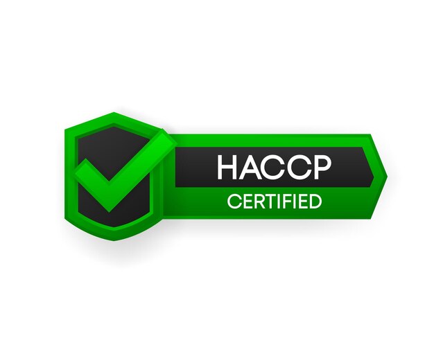 Vector de banner certificado haccp aislado sobre fondo blanco. insignia plana o etiqueta de certificación. ilustración vectorial