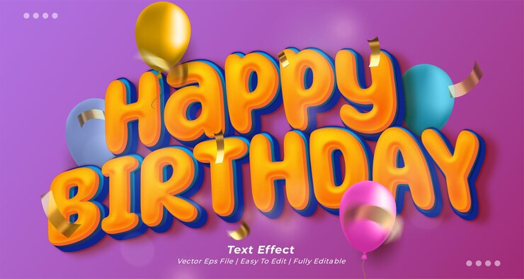 Vector vector banner feliz cumpleaños con efecto de texto editable estilo 3d