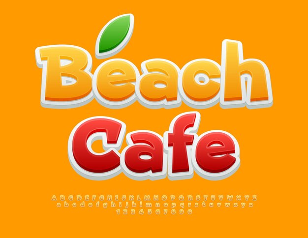 Vector banner moderno beach cafe fuente divertida amarilla conjunto creativo de letras y números del alfabeto