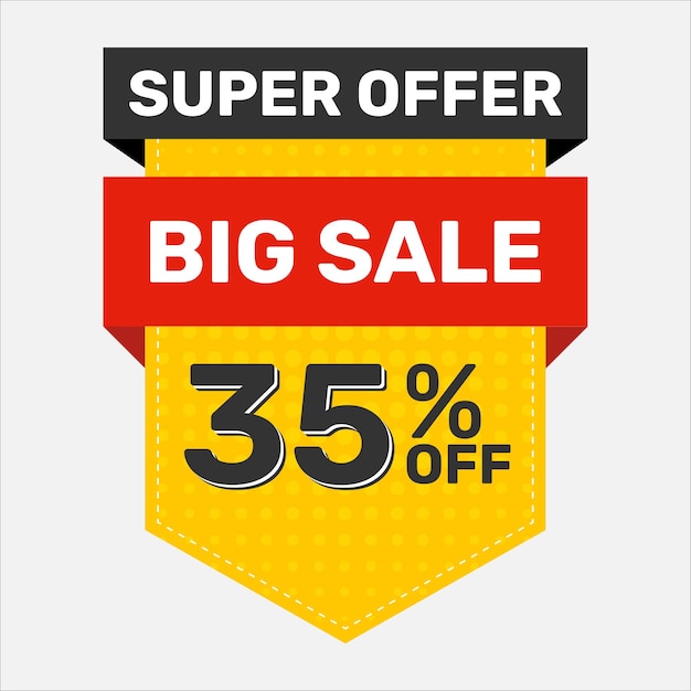 Vector Banner Super Oferta Gran Venta 35 OFF Banner Descuento Amarillo Negro y Rojo