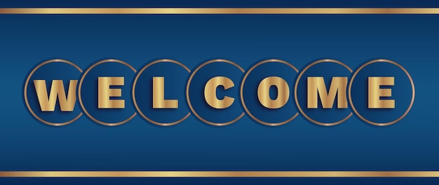 Vector de banner de título de bienvenida azul y dorado